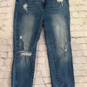 Classic Blue Distressed Straight Leg Jeans